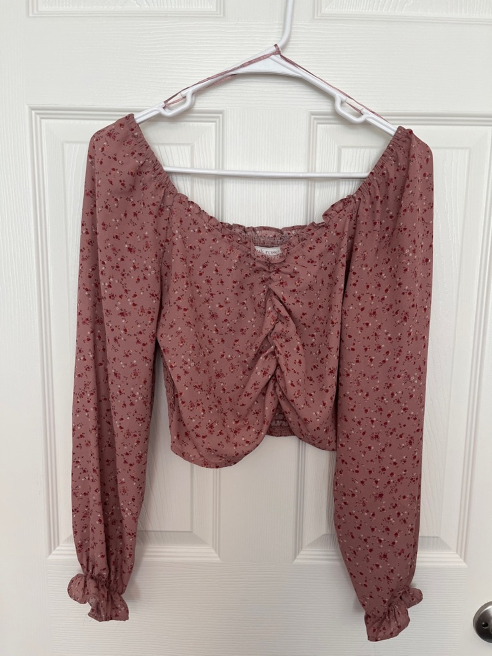 Pink Rose Dusty Rose Floral Ruched Off-Shoulder Blouse